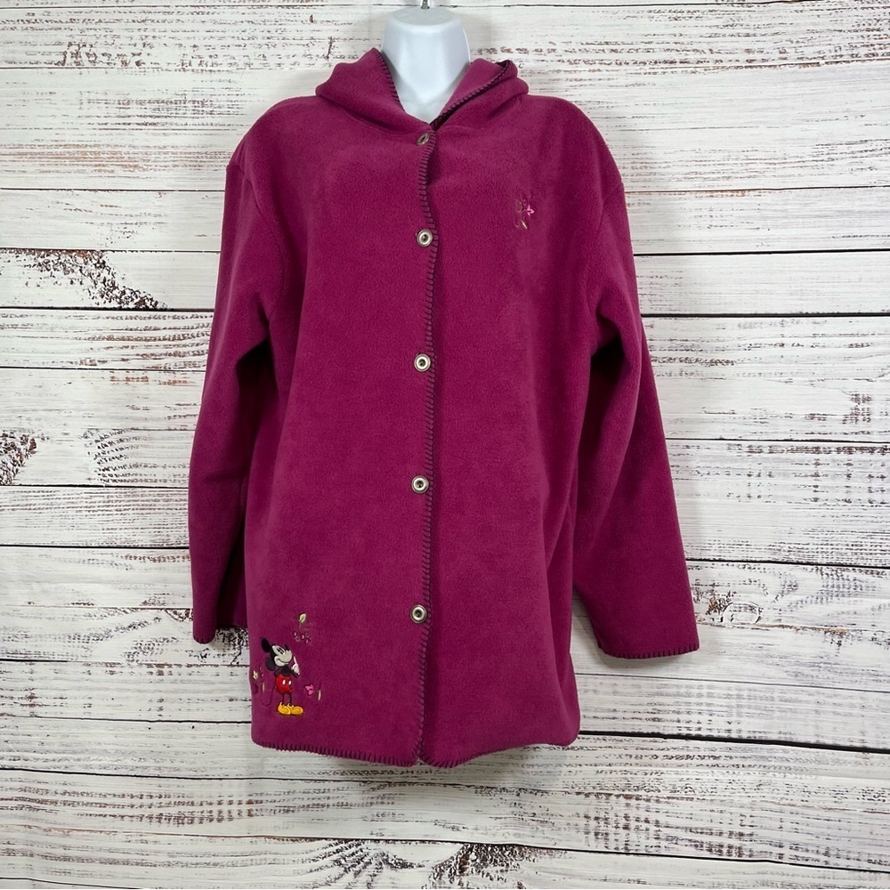 Disney Store Pink Mickey Button Fleece Long Sleeve Hoodie Jacket NWOT